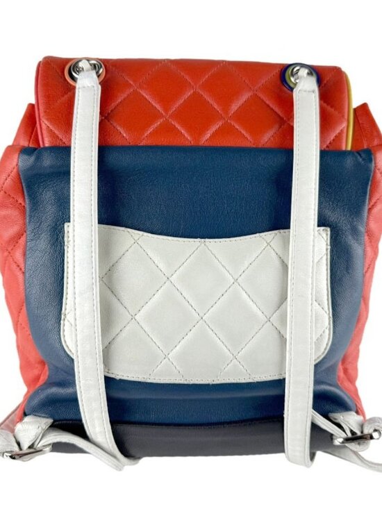 CHANEL Backpack Orange/Navy/White/Black/Silver Lambskin/Metal